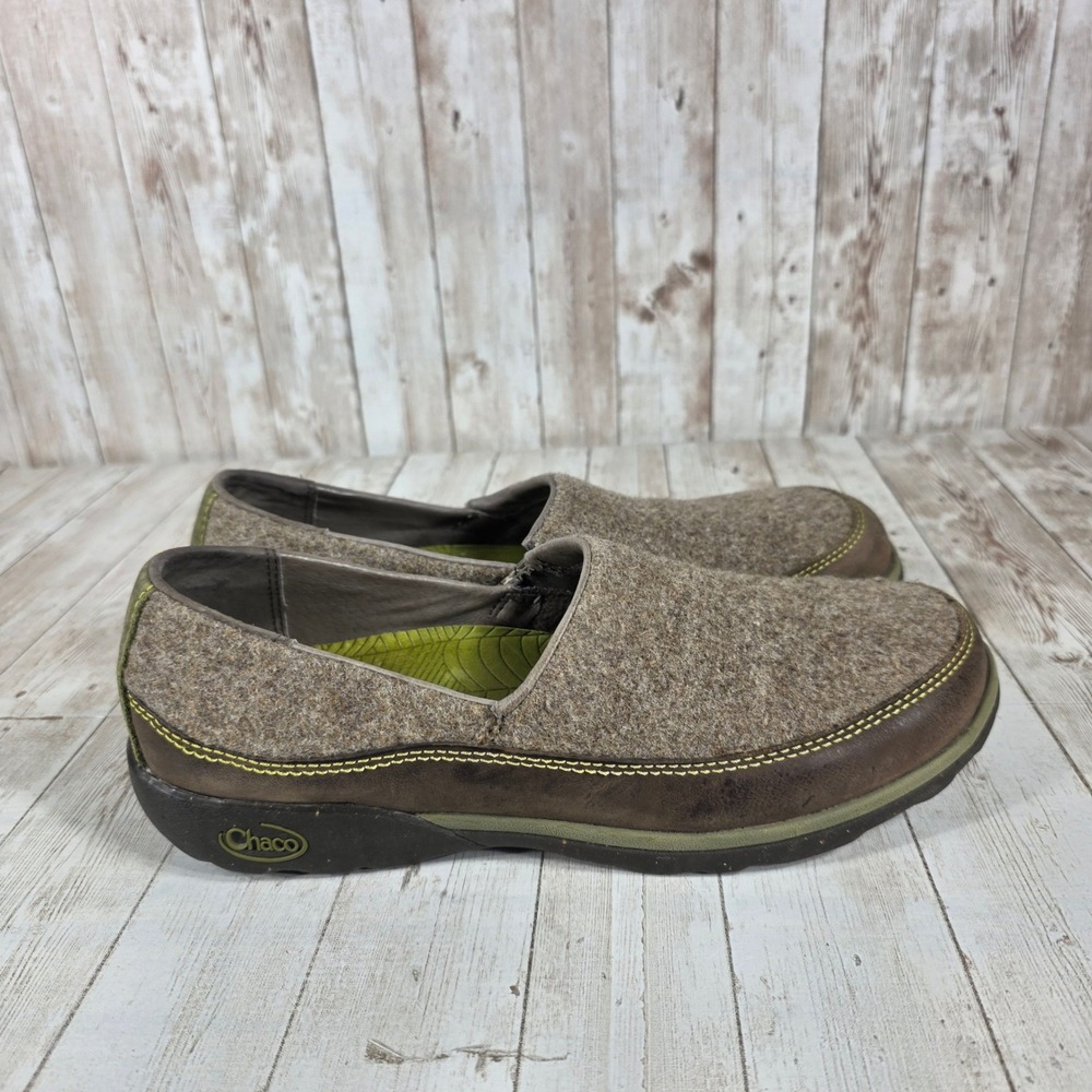 Chaco Sandstone Slip On Shoes Women Size 7 Brown‎ Felt Leather Comfort Loafers